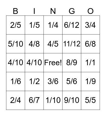 Fraction BINGO Card