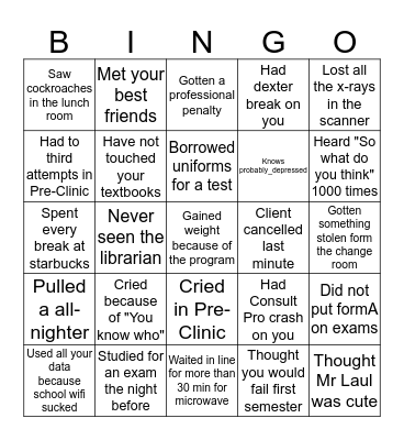 Vancouver College of Dental Hygiene Bingo Card