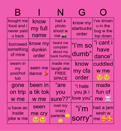 G$’S BINGOOOOOO :))) Bingo Card
