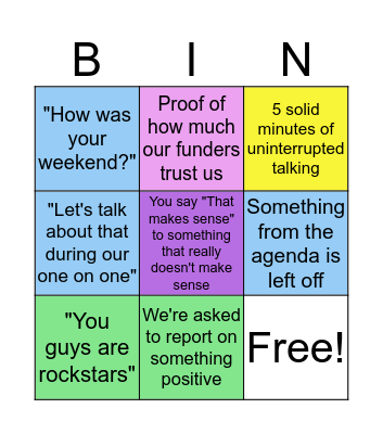 team meeting Bingo Card