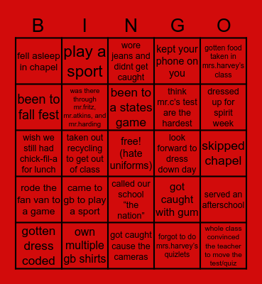 GBCS Bingo Card