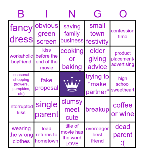 Hallmark Channel Movie Bingo Card