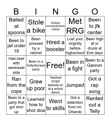 Erie bingo Card