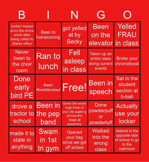 UHS Bingo Card