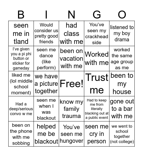life w alayna bingo 🦋✨🤪🌈 Bingo Card
