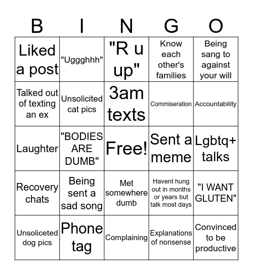 Friends with Zo Bingo Card