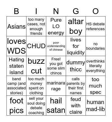 Nick DeVito Bingo Card