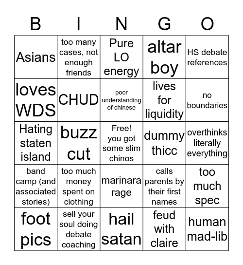 Nick DeVito Bingo Card