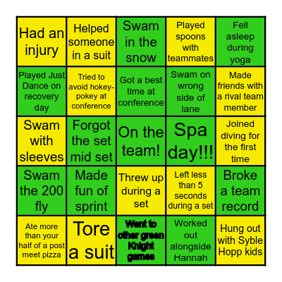 SNC SWIM & DIVE Bingo Card