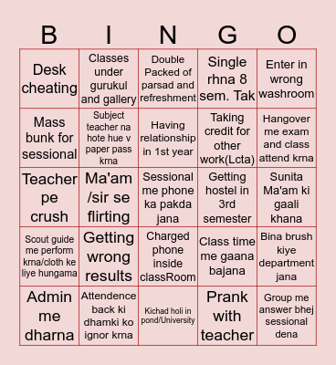 Education department Bingo Card