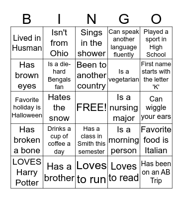 Awkward Bingo Card