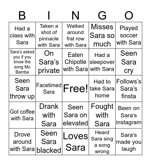 Sara’s Bingo Card