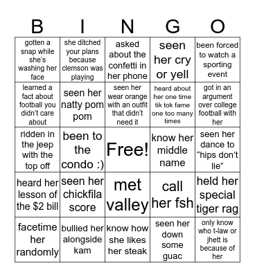 faryn’s friends Bingo Card