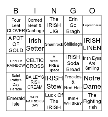 SAINT PATRICK'S DAY Bingo Card