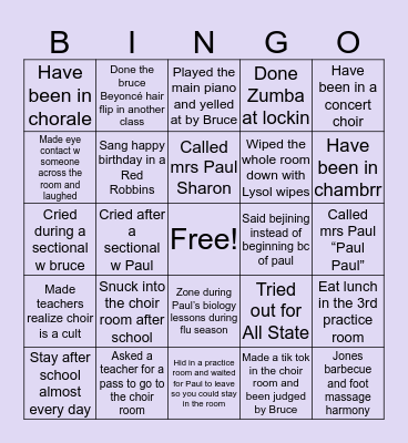 Cy Creek Choir Bingo Card