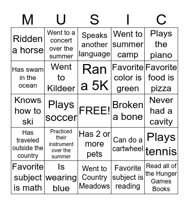 ORCHESTRA BINGO! Bingo Card