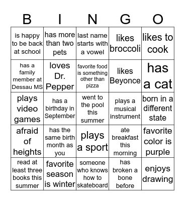 Untitled Bingo Card