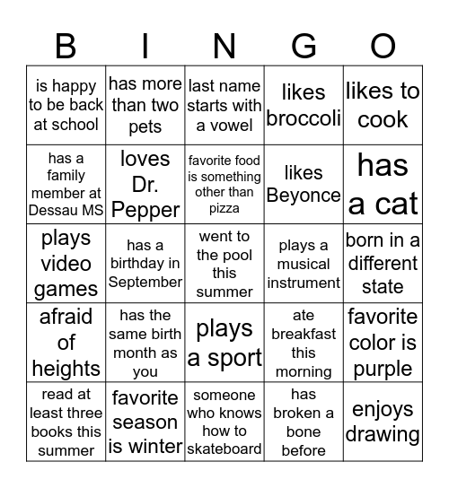 Untitled Bingo Card
