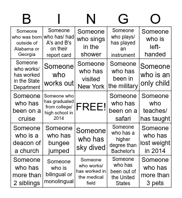 2014 Ellington Family Reunion Bingo Game Bingo Card