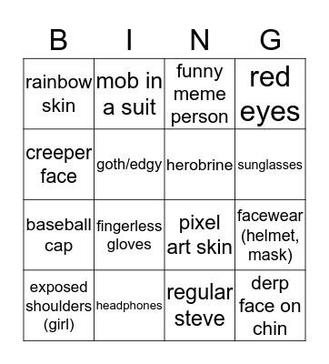 Bedwars player skins Bingo Card