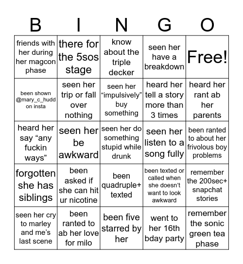 Mary Bingo Card