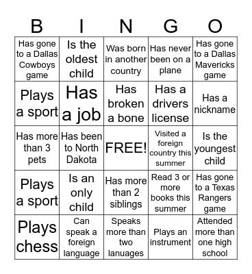 Human Bingo Card