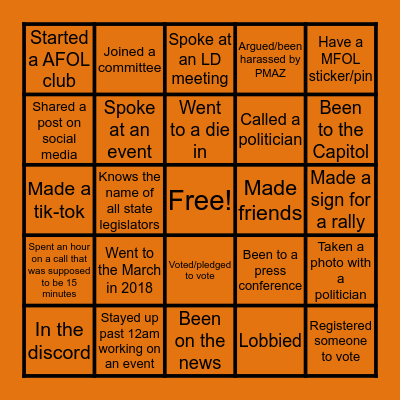 AZ MFOL organizer bingo! Bingo Card