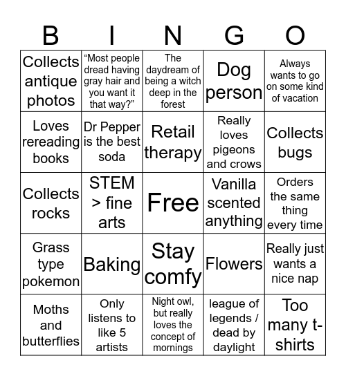 Alex’s Bingo Card