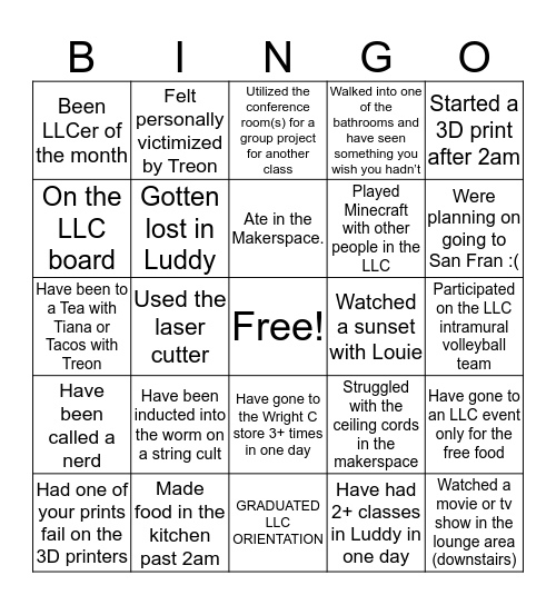 SICE LLC Bingo Card