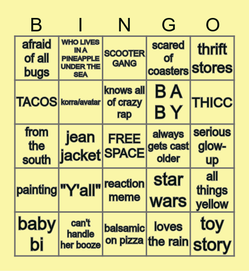 Tori Bingo Card