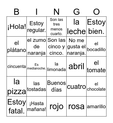 ¡Vamos a practicar! Bingo Card