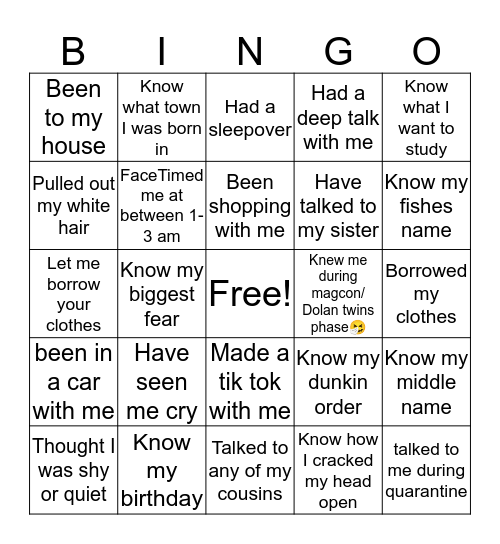 Untitled Bingo Card