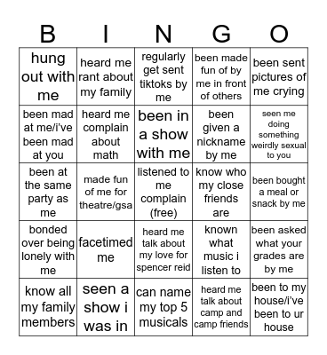 julia bingo pt 3 Bingo Card