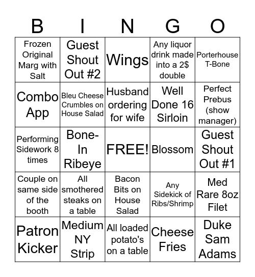 Roadhouse Bingo! Bingo Card