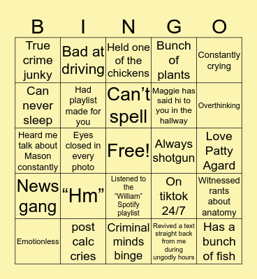 Paige’s bingo Card