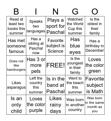 Biology: Find someone Who........ Bingo Card