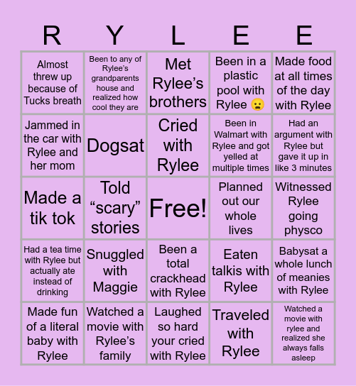 RYLEEEE BINGO HOES Bingo Card