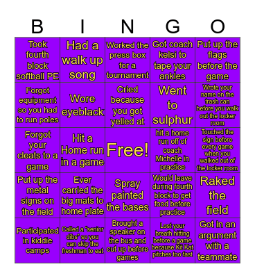 Lutcher Softball Bingo Card