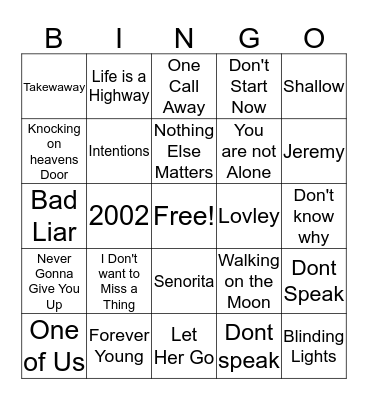 Instrumental Pop Covers Bingo Card