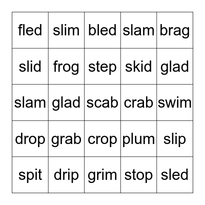 CCVC Words Bingo Card