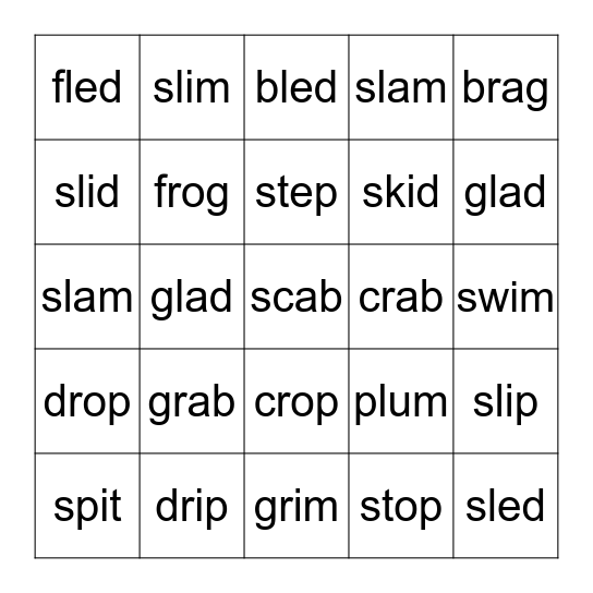 CCVC Words Bingo Card