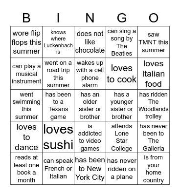 Who Do You Know Now? Bingo Card