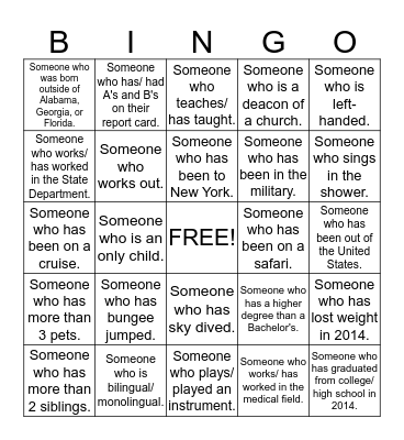 2014 Ellington Family Reunion Bingo Cards Bingo Card