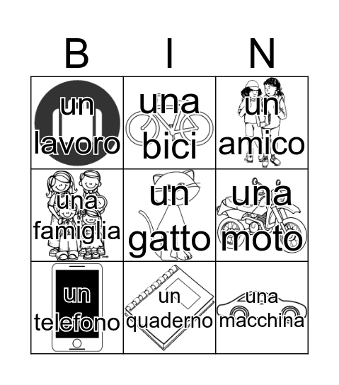 Parole in italiano per simulazione venerdì Bingo Card