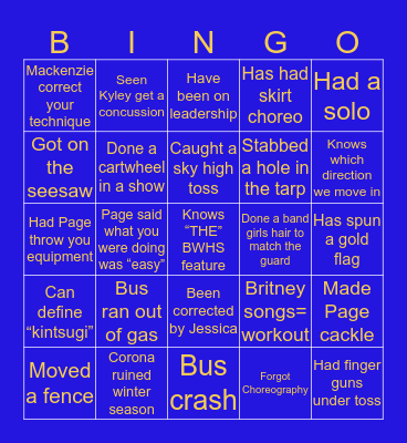 West Guard Bingo Card