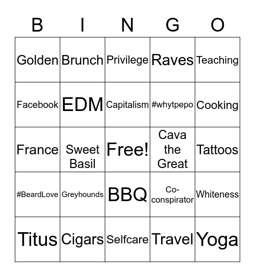 Broome's Bingo Card