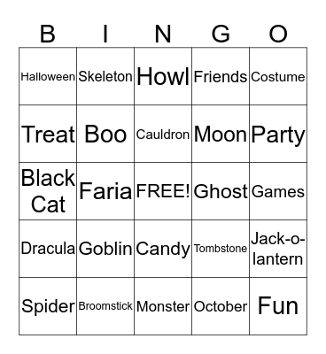 Halloween Bingo Card