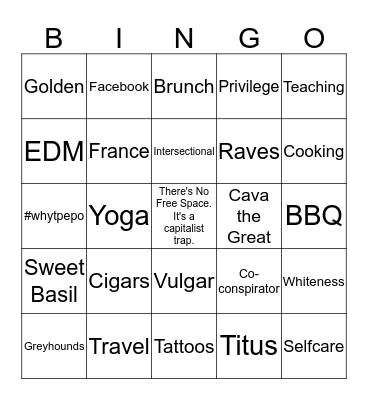 Broome's Bingo Board Bingo Card