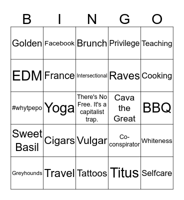 Broome's Bingo Board Bingo Card