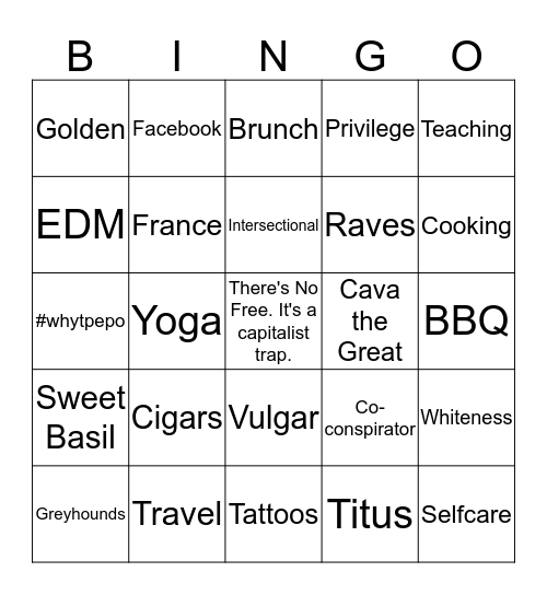 Broome's Bingo Board Bingo Card